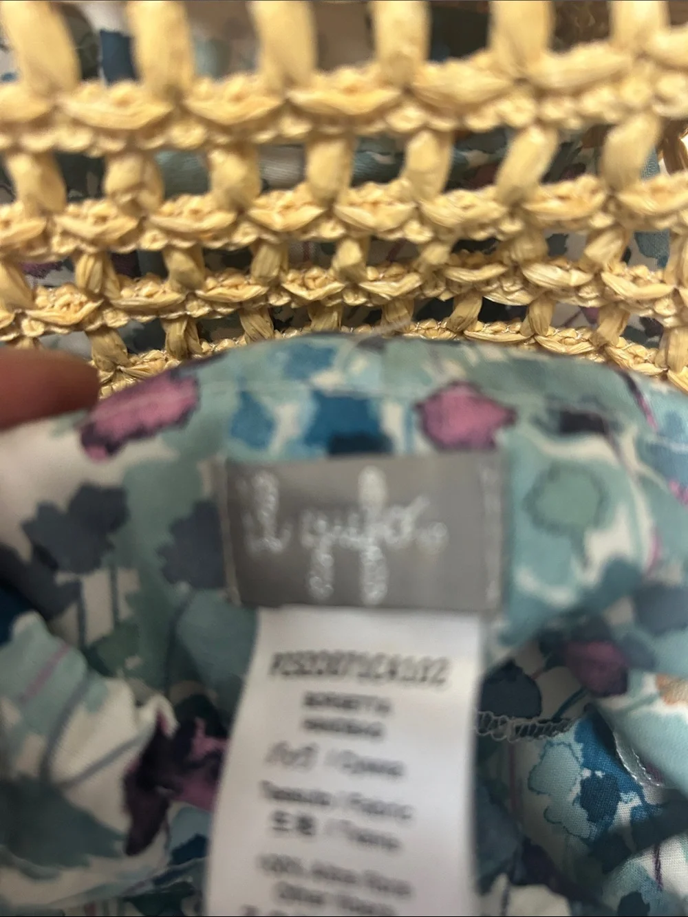 Il Gufo Straw Tote with Blue and Pink Floral Interior ( Liberty)